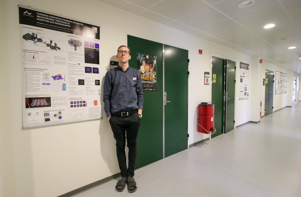 sciathome's tweet photo. Scientists' hall of fame! Our experimental #physics team is sharing their atomic love on science posters in our headquarter's corridor at @AarhusUni. This happy team is alway glad to answer physics questions from beginner to advanced level! #scicomm @iamscicomm @CarrieWeirdner https://t.co/ICHHeuYdhv
