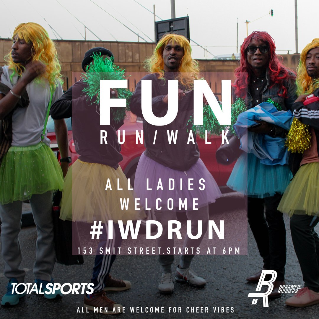 BraamfieRunners's tweet photo. Only one day before #IWD2019! Join us tomorrow, Friday, as we celebrate all womxn runners. As always, if you don’t run, you cheer!
All men are welcome, the cheer zone is waiting for you. Afterwards, join us for post-run refreshments.
.
.
Powered by @totalsports_sa .
#IWDRUN https://t.co/LLczhbBXfT