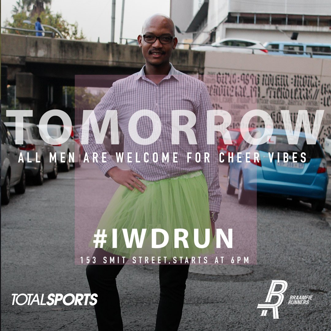 BraamfieRunners's tweet photo. Only one day before #IWD2019! Join us tomorrow, Friday, as we celebrate all womxn runners. As always, if you don’t run, you cheer!
All men are welcome, the cheer zone is waiting for you. Afterwards, join us for post-run refreshments.
.
.
Powered by @totalsports_sa .
#IWDRUN https://t.co/LLczhbBXfT
