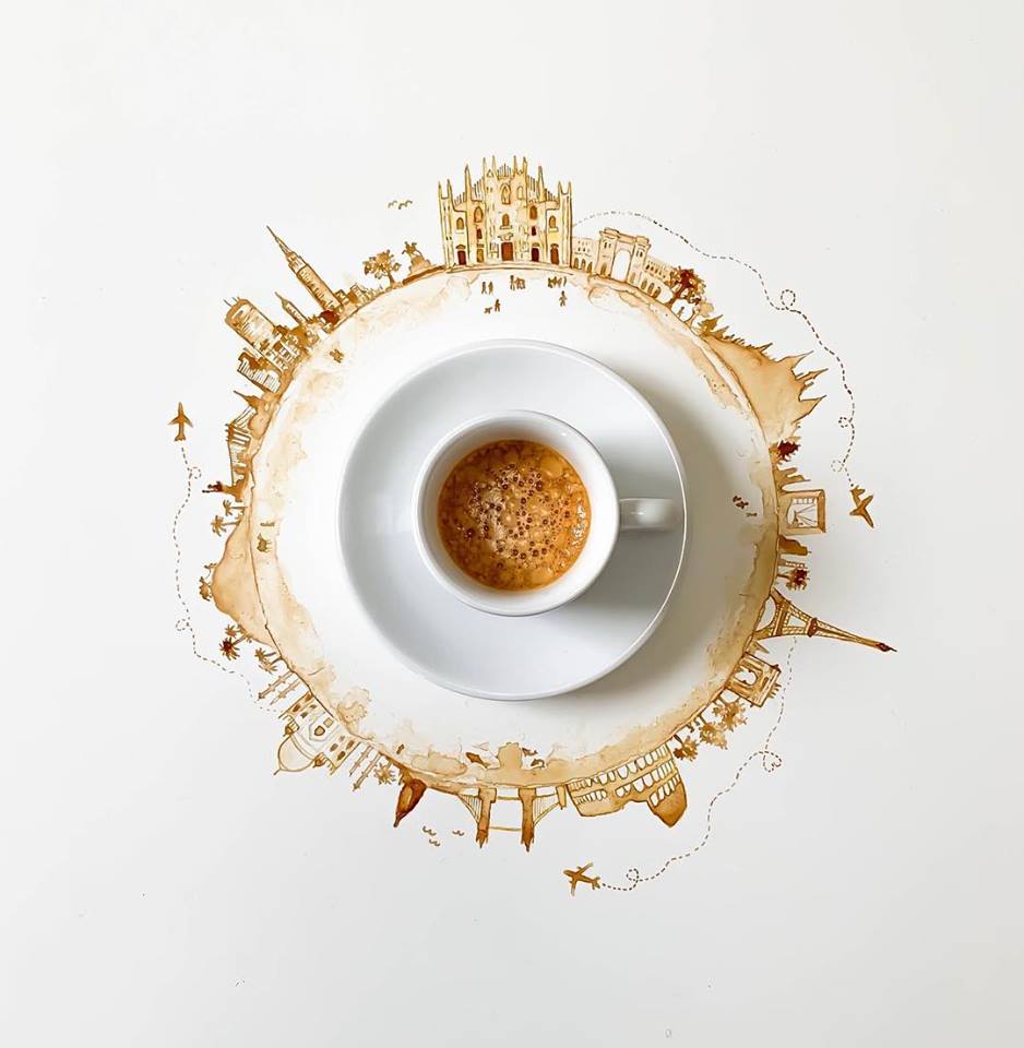 federturismo's tweet photo. Ha debuttato ieri, nel locale della catena #PuroGusto di Autogrill nell'aeroporto di #Linate il #Wascoffee, un materiale derivato dai fondi di caffè. Avete visto che belle le illustrazioni di #Bernulia per l'occasione? https://t.co/Hsz1oHBctY
