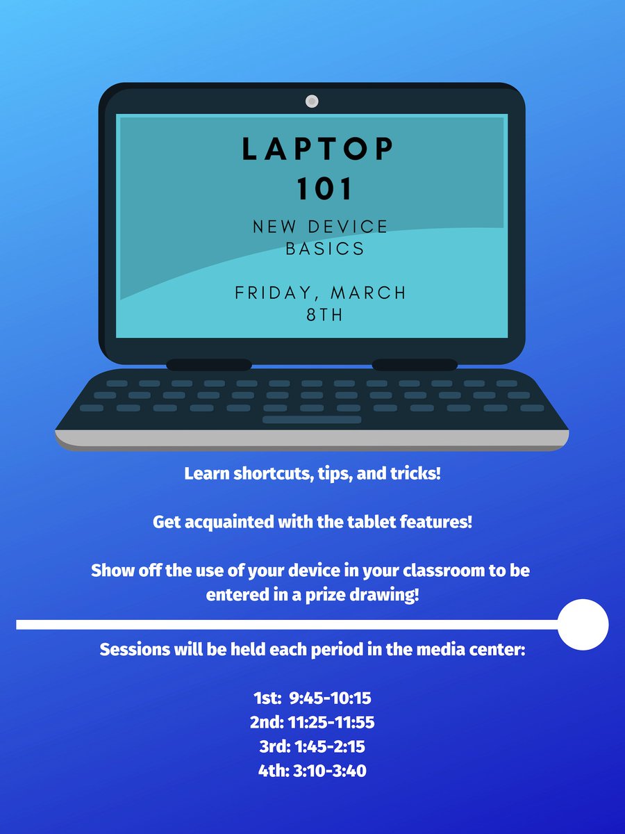 mrsplibrary's tweet photo. @NHSdpsnc staff- Join us in the media center during your planning to get acquainted with your new laptop! Learn shortcuts, get resources, and make the most of your device! See you there! https://t.co/waYmfrv8Nd