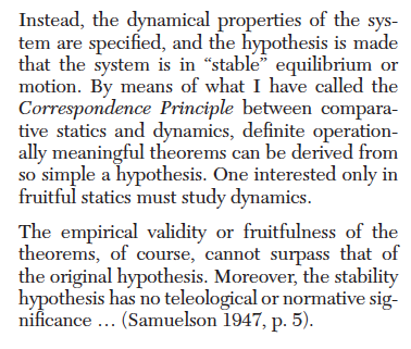 11/ As documented by Backhouse ( https://www.aeaweb.org/articles?id=10.1257/jel.53.2.326 ), he was especially interested in how math underlying Le Chatelier principle could help him model idea “that the system is in stable equilibrium or motion in terms of an assumed dynamical system”