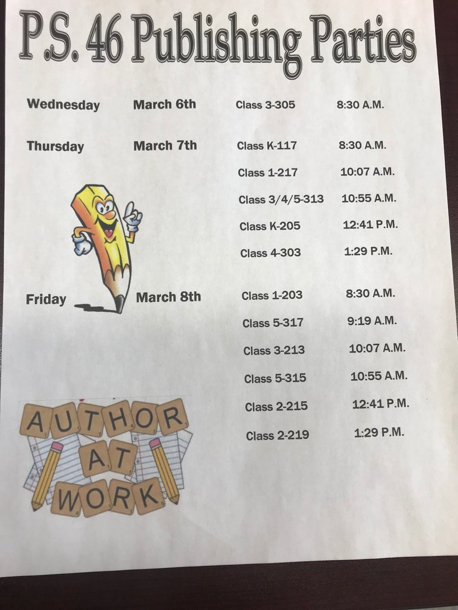 PS_46_PC's tweet photo. Many parents have attended our publishing parties.  Make sure you don’t miss your child’s class!  ⁦@Ps46Pta⁩ ⁦@forde_tara⁩ ⁦@District31R⁩ ⁦@SIBOD31⁩ https://t.co/09MrWFJIHx