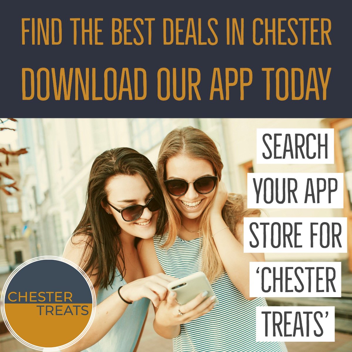 Get great deals and find business you may not of know about before with Chester Treats.

Download our app today.

#chester #blacon #lache #saltney #upton #kingsway #handbridge #hoole #vicarscross #boughton #broughton #tarvin #christleton #ellesmereport #discount #voucher