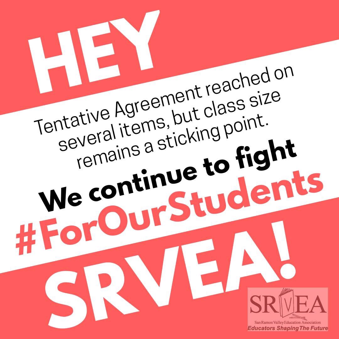 A huge, huge thank you to all of the @SRVEA leadership and our bargaining team for continuing to fight #forourstudents! You are SO appreciated. I’m optimistic to see that there has been a TA on several items, but still hoping for an agreement on class size. #SRVEAstrong4kids