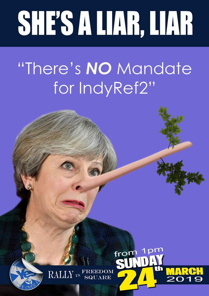 citizentommy's tweet photo. Theresa May is a liar. Scotland does have a democratic mandate for IndyRef2. We need to use it and rid ourselves of her and her Tory Spivs once and for all #UseTheMandate #FillTheSquare #March24th #NoFearOnlyHope https://t.co/mkCofkGK8F