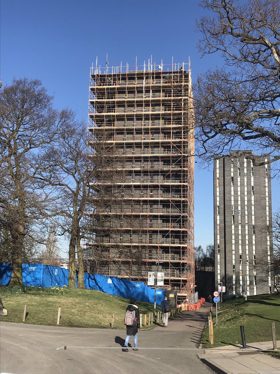 Refurbishment of Bertrand Russell Tower, University of Essex, Colchester: Scaffold nearing completion in anticipation of window replacement