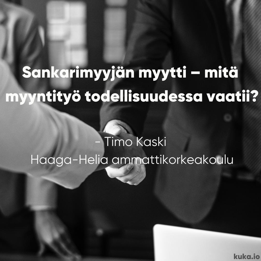 KukaHelsinki's tweet photo. "Myyntityössä asiakkaan kohtaaminen ja rehellisyys ovat tärkeämpiä kuin kuin halvat temput tai opitut jipot." Lue @HAAGAHELIAamk myynnin tutkijan Heitto: https://t.co/1tOMyj87gF #myynti #kaupankäynti #myyjä #asiakas #vuorovaikutus #haagahelia #kukahelsinki https://t.co/WCToy1nf6E