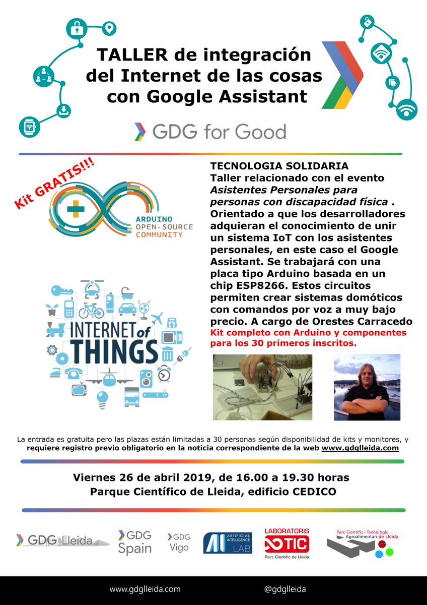 andreuibanez's tweet photo. Presento una gran acción tecnológica y solidaria para personas con discapacidad desde el @GDGLleida y los Laboratorios TIC del @parcteclleida, consistente en un concurso de desarrollo de aplicaciones y un taller gratuito con Google Assistant y un gran evento especial #GDGforGood https://t.co/G3jK81f9cj