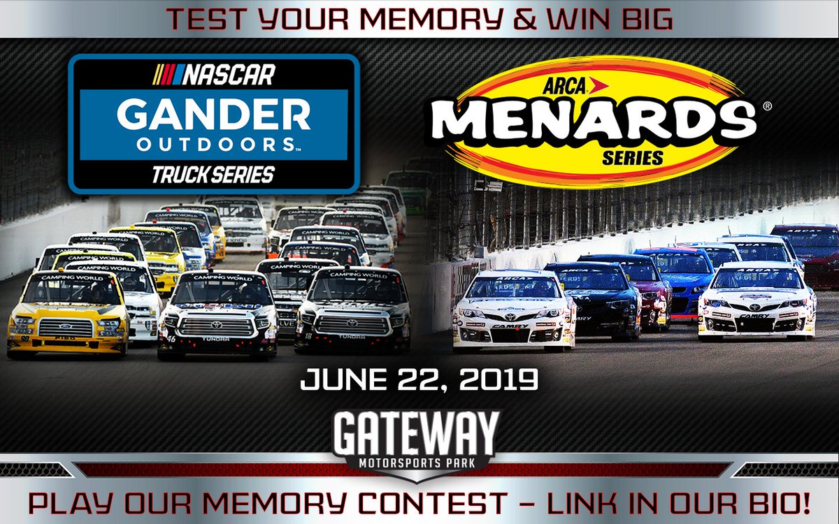 WWTRaceway's tweet photo. *It's time to test your skills with our memory contest* Win 4 race tickets &amp; a parking pass to the @NASCAR_Trucks @ARCA_Racing Doubleheader on June 22 at Gateway Motorsports Park + receive a NASCAR Flag! 🏁 Click here to play now: https://t.co/6jqgmdxHEo
#ActionIsTheAttraction https://t.co/RN8fMZ4mSk