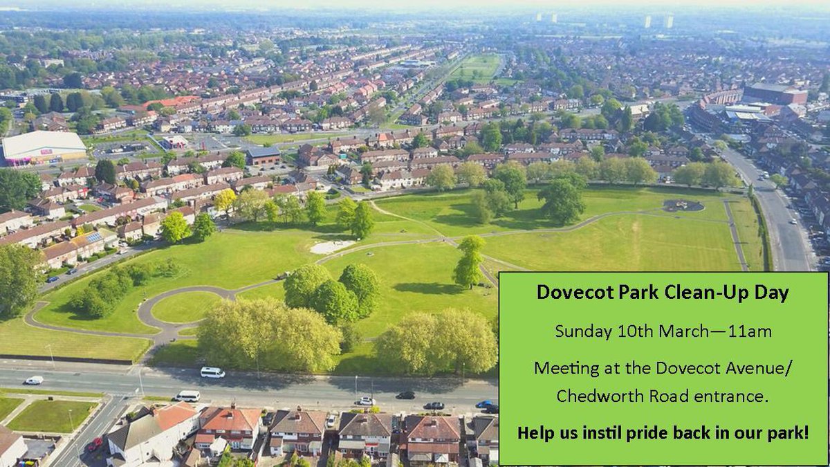 We are planning to clean up #DovecotPark on Sunday morning. Come along and help us instil pride back in our community! #CommunityAction #KnottyAsh