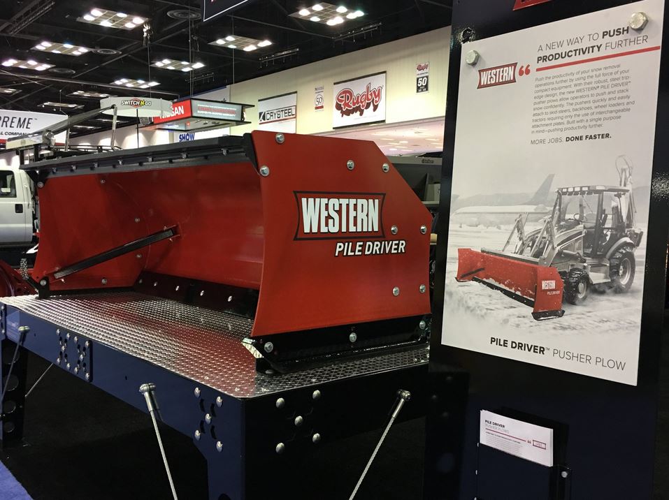 Snowplowsplus's tweet image. At NTEA 2019, Western has also announced an all-new steel trip-edge Pile Driver pusher plow. With the Western Pile Driver, you can put that loader to work year-round and push more snow than ever before! #Western #SnowplowsPlus #NTEA