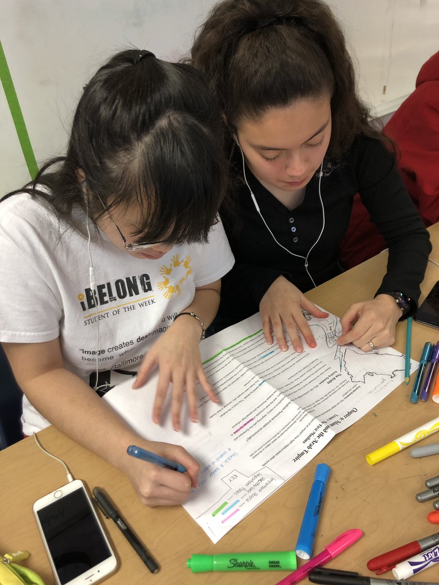 These students are making their own textbook by annotating a text and adding maps and charts.