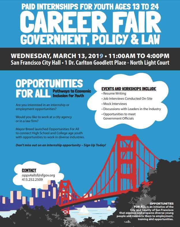 SF_DCYF's tweet photo. Know youth ages 13-24 who are looking for jobs? Tell them to come to the Opportunities for All Career Fair on March 13! #SanFrancisco #jobs #summerjobs #youthemployment @OFA4SF https://t.co/JctHpSI082