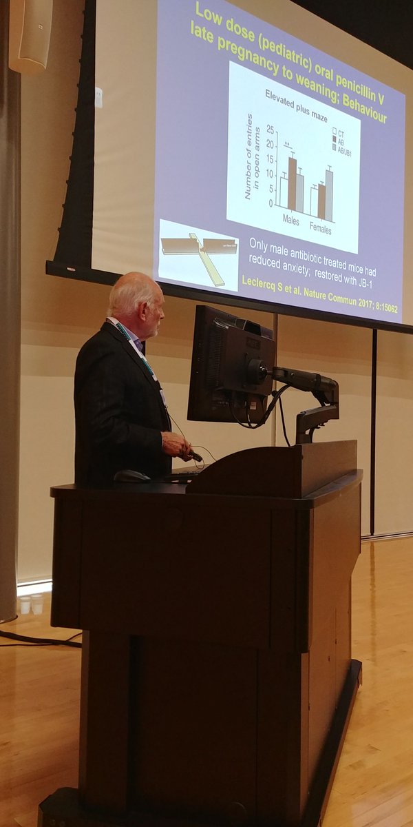 WomenMicrobes's tweet photo. Keynote with Dr John Bienenstock talking about lesson from mice: gut microbes, antibiotics, and depression #WomenMicrobes2019 https://t.co/gxtrpGAgWm