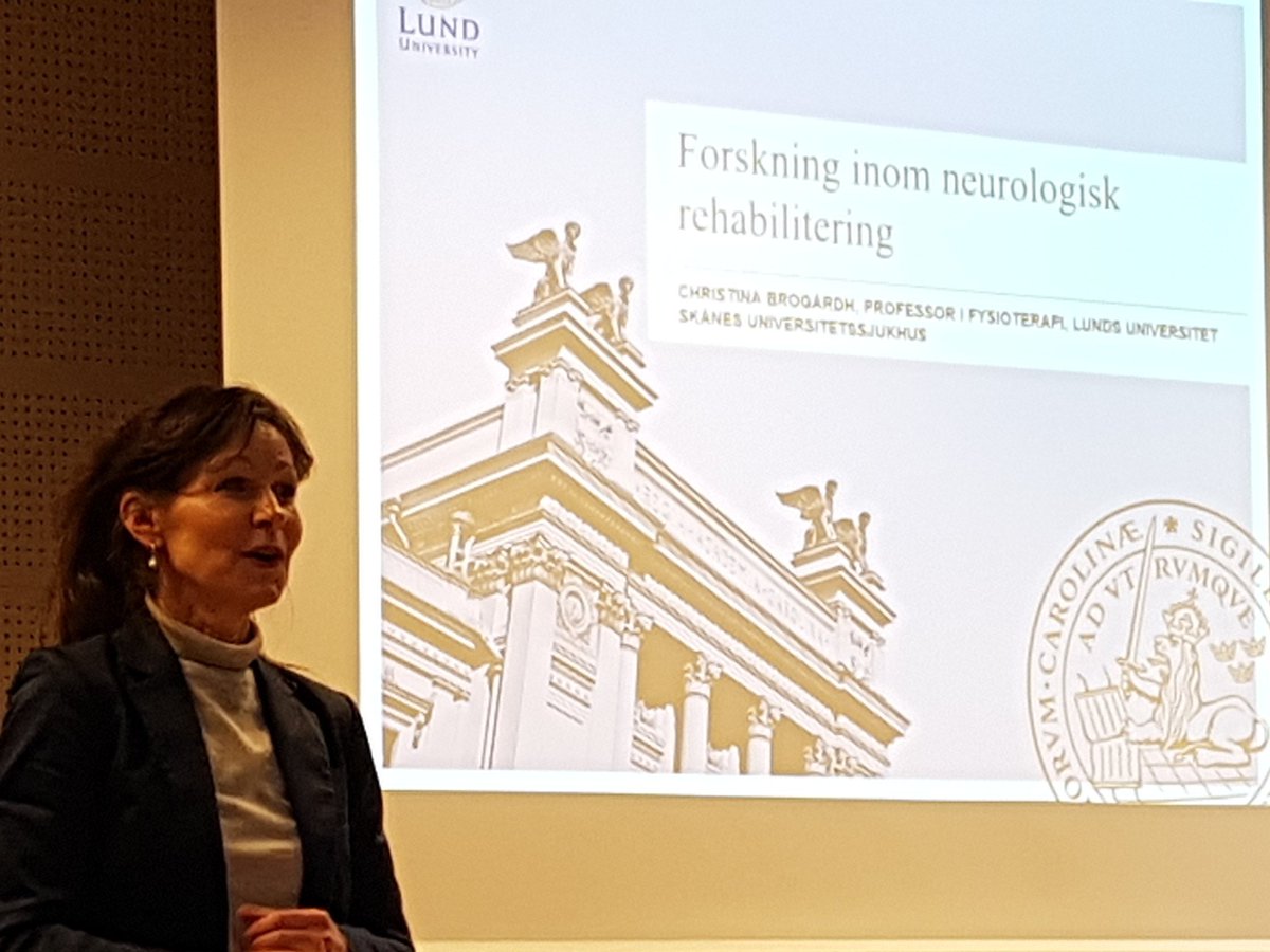 Intressant och trevlig professorsföreläsning av Christina Brogårdh, fysioterapeut, om Neurologisk rehabilitering under 20 år, HSC Lund