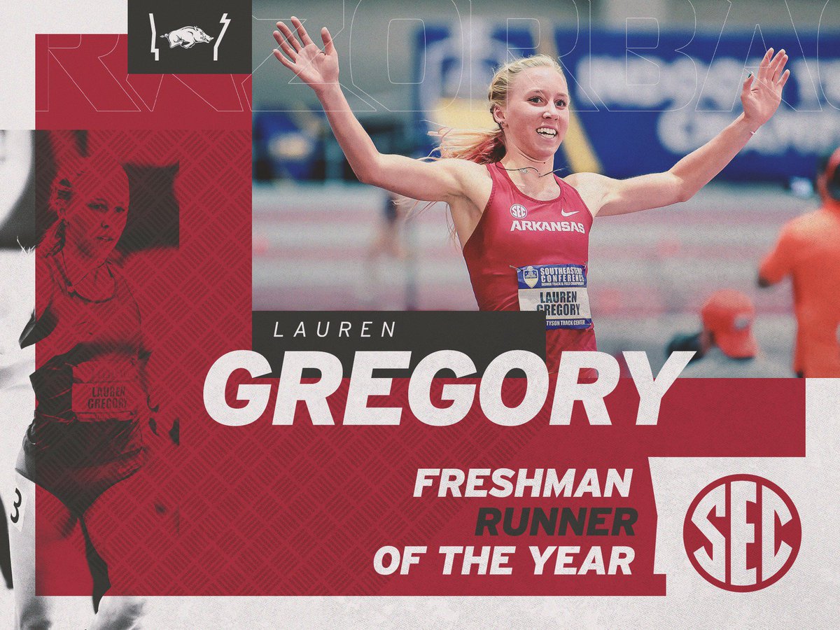 RazorbackTFXC's tweet photo. Lauren Gregory named 𝙎𝙀𝘾 𝙁𝙍𝙀𝙎𝙃𝙈𝘼𝙉 𝙍𝙐𝙉𝙉𝙀𝙍 𝙊𝙁 𝙏𝙃𝙀 𝙔𝙀𝘼𝙍
‼️ 

📰 » https://t.co/kWJOxw7frC

#WoooSpeedSooie🐗 https://t.co/gG2xuyi9Em