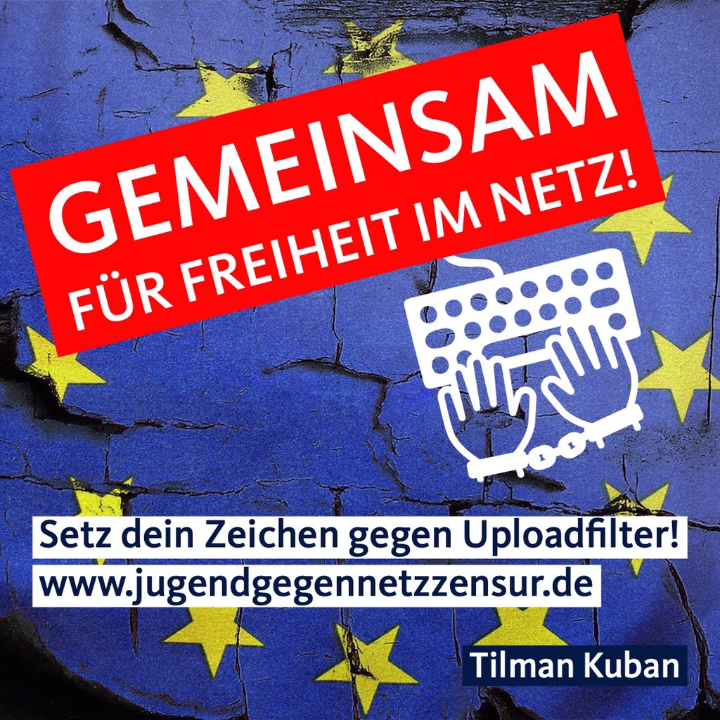 TKuban96's tweet image. Setz Dein Zeichen gegen #Uploadfilter! Trag dich ein: jugendgegennetzzensur.de

Wir kämpfen bis zur letzten Abstimmung für die #Meinungsfreiheit im Netz!

Ich kandidiere für das @Europarl_DE und werde mich auch da für Meinungsfreiheit einsetzen. Danke für Eure Unterstützung!