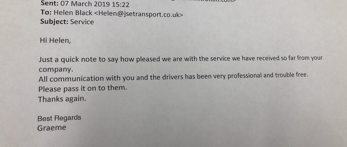 It is always a pleasure to receive such positive feedback from a new customer about our service 🚛🚚 #TeamJSE #TeamPLX