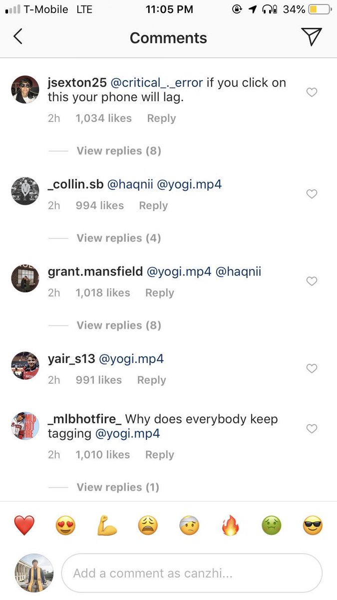 _SamPearce's tweet photo. ‘haqnii’ and ‘yogi.mp4’ are the most popular like bots to tag when someone makes a comment - they’re everywhere. https://t.co/n8YqD4xUES