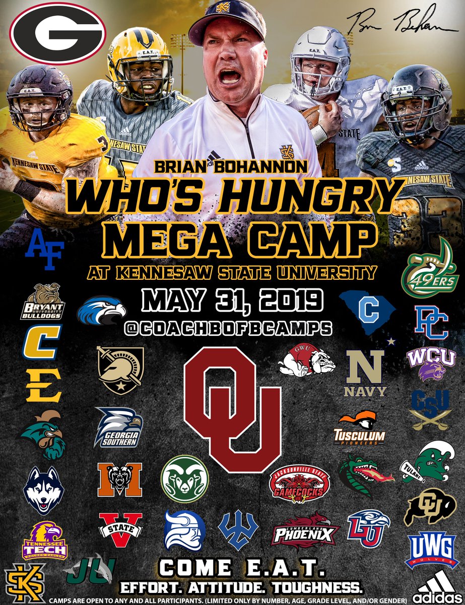 CoachBoFBCamps's tweet photo. BOOOOM 💣💣💥💥 Lots of "HUNGRY" schools across the country #ALLYOUCANEAT at the #WHOSHUNGRY Mega Camp. Glad to welcome @AF_Football @CharlotteFTBL @BryantUFootball @JAX_FB @BlueHoseFtball @CitadelFootball @BerryFootball @CumberlandFB https://t.co/VOsJduwSPE