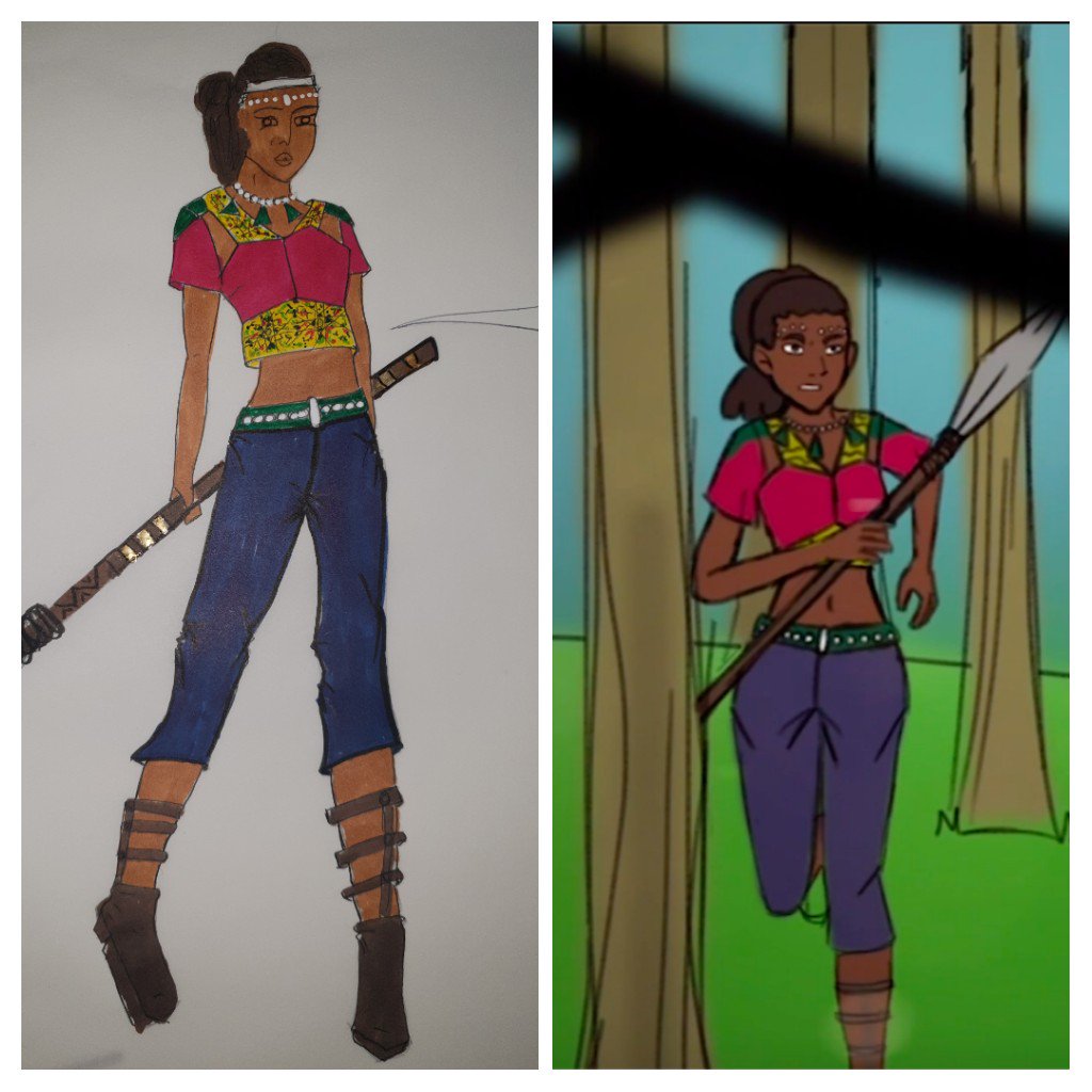 araa_web's tweet photo. A little about Araa - Princess Araa of the Nyoro tribe, is from the kingdom of Banyoro. The tribe, known for its superior fighting skills is made up of both male &amp; female warriors.

Costume design (left) by Wafaa Latif
Animatic for the demo drawn by Madelaine Veinot.
#Araa https://t.co/YlWs7Fa9RK