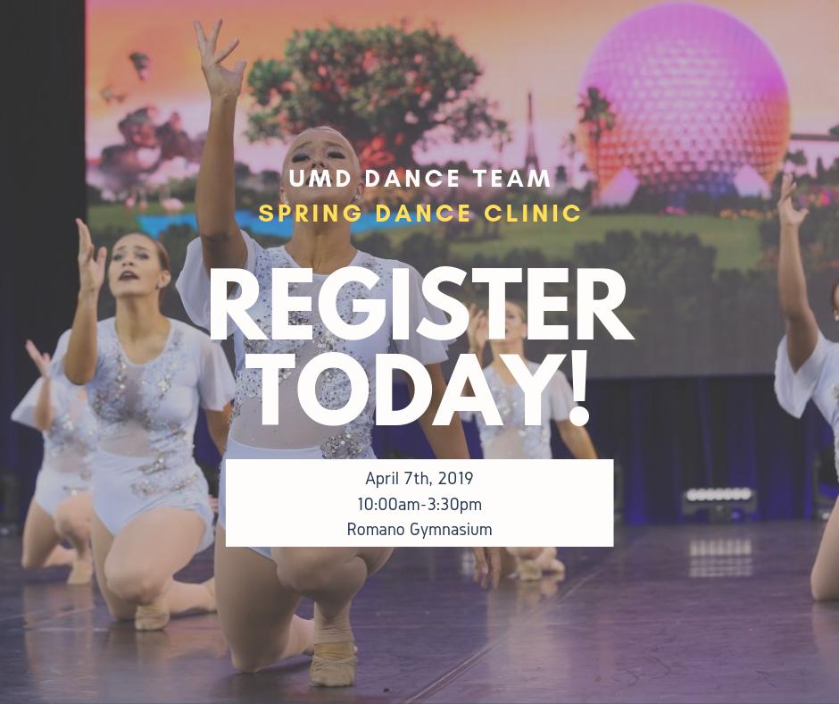 Today is the last day to register for our Spring Dance Clinic with the $30 price. Tomorrow, March 8th, the price will rise to $40! Register today by emailing umddanceteam@gmail.com &lt;3 We can't wait to dance with you!