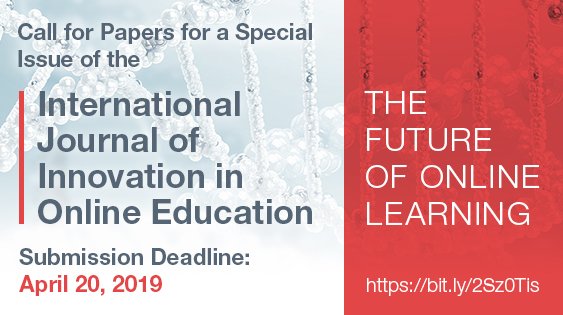 JWomMinSciEngr's tweet photo. CALL FOR PAPERS: The International Journal on Innovations in Online Education is seeking submissions for a new special issue, The Future of Online Learning
Learn More: https://t.co/Ok6pUxVPve
#education #elearindustry #onlinelearning #edtech #CompetencyEd #CBE #21stCenturySkills https://t.co/JyQOURAcAq