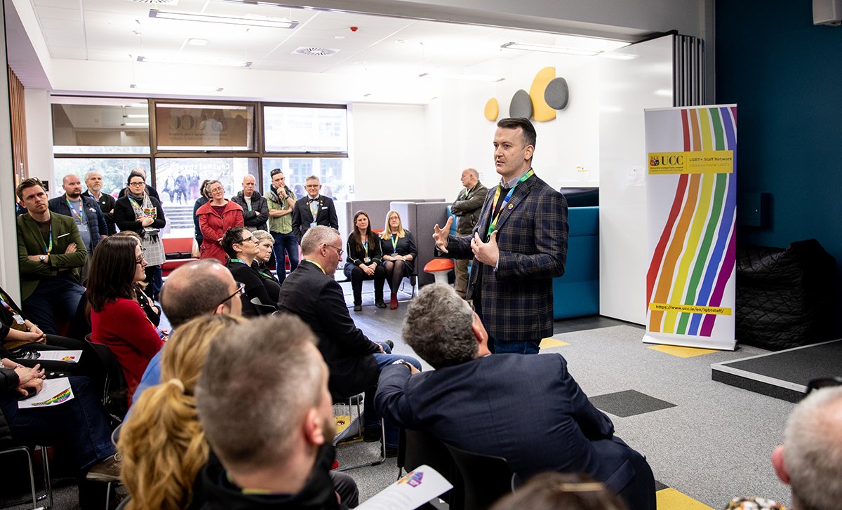 TomasTyner's tweet photo. Great day @UCC as one of the first universities in #Ireland to launch an #LGBT+ scheme for staff, with @DonalOgC launching the initiative as part of #EqualityWeek2019 @UCCEquality @UCC_LGBTQ_STAFF @UCCLibrary https://t.co/QoYrtsaTOE