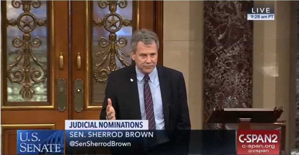 peoplefor's tweet image. .@SenSherrodBrown: "They chose insurance companies over sick people. And that's what this vote is about. That's what this judge is about." #StopMurphy #ProtectOurCourts