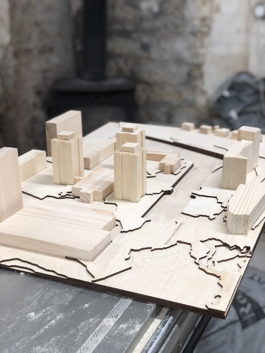 jamesdesign's tweet photo. Spent some time this week making an architectural topography model. An interesting challenge working on a different scale. This was in lasercut birchplywood and pine, the proposed building will be 3D printed and housed in the middle. #modelmaker https://t.co/cKTsQdDwlt