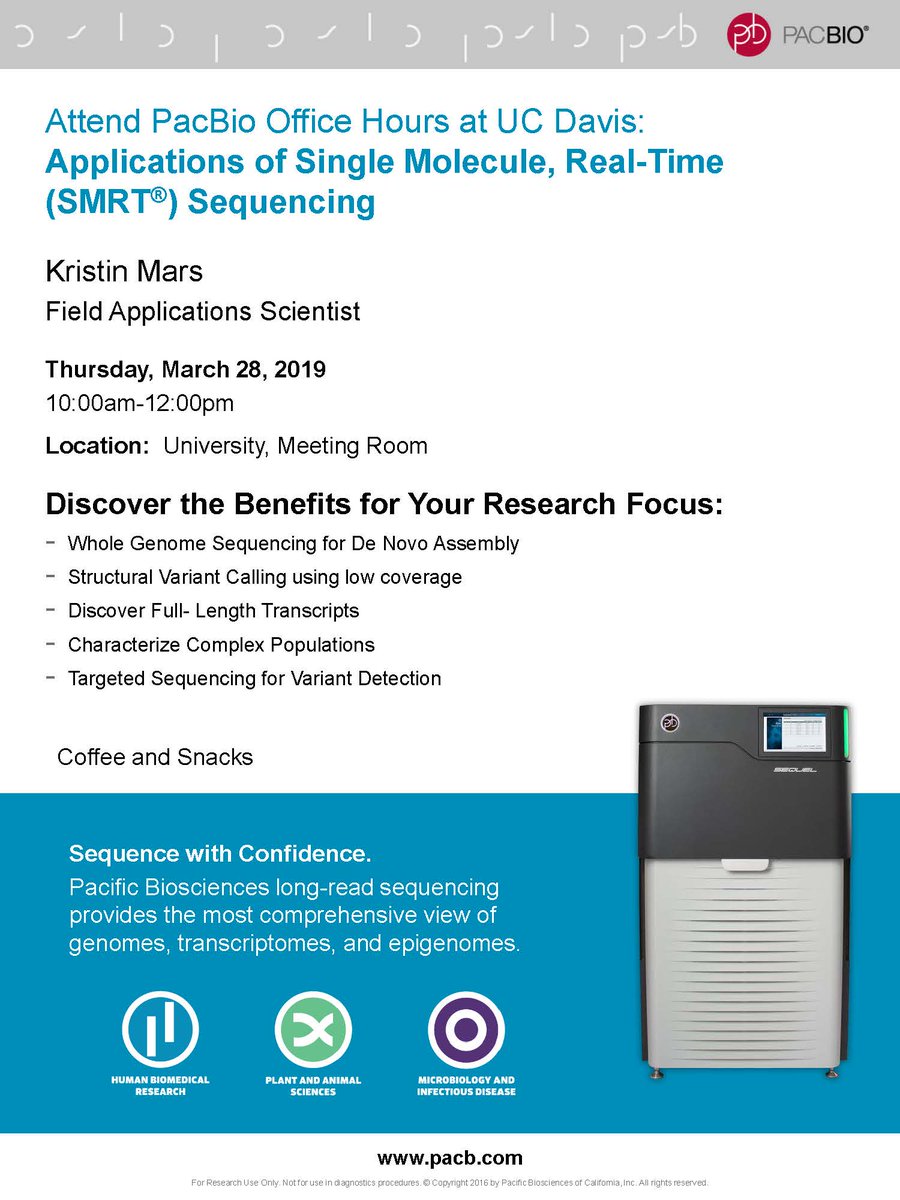DavisCores's tweet photo. DNA Technologies and Expression Analysis Cores are happy to announce Illumina and PacBio office hours!
These give you the opportunity to discuss projects directly with the experts from the companies (the field application scientists, FAS) while enjoying a cup of coffee. https://t.co/nMbM3XbJfY
