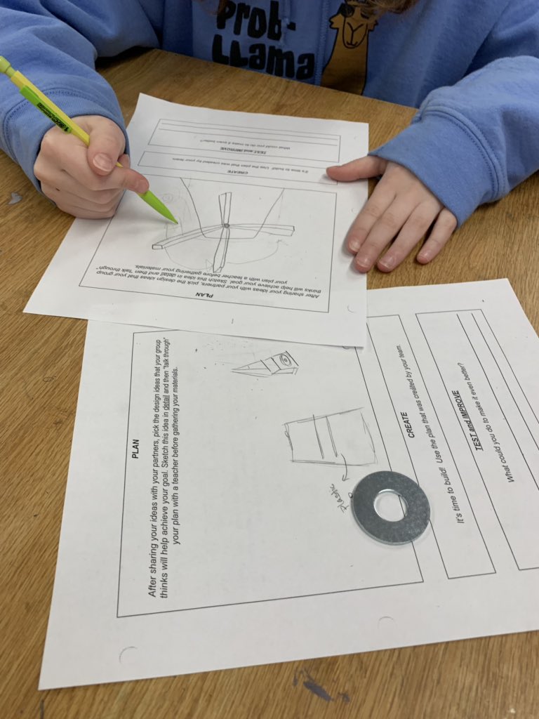 's tweet image. “Using the engineering design process, can you build a windmill that will do work?”  Materials ready, students collaborating, and getting ready to build tomorrow in 5th grade!  @DriscollSchool @DriscollPTO @ecsbrookline @BrooklineEd #ideagrants #makerspace #windmillchallenge