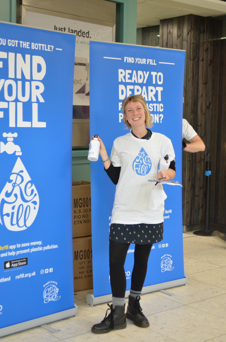 Refill's tweet photo. Did you spot the Refill team at Edinburgh airport this week? We're working with our partners @Robeco to make refilling on the go the new norm wherever you are! #RefillScotland 🙌💧 https://t.co/pl1CRTT5Gc