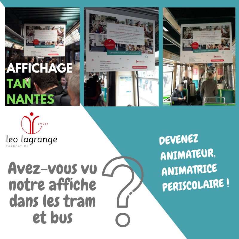 LL_Ouest's tweet photo. [#Emploi] Opération affichage pendant 1 semaine dans les bus et tram de #Nantes @LL_Ouest 🔎#animateurs et #animatrices en #CDD #CDI pour les accueils périscolaires #Nantes #recrutement #educpop #educationpopulaire #pedagogie #ESS #OffreDemploi #RH 
#i4EmploiR #PleaseRT https://t.co/osQlJrwKlL