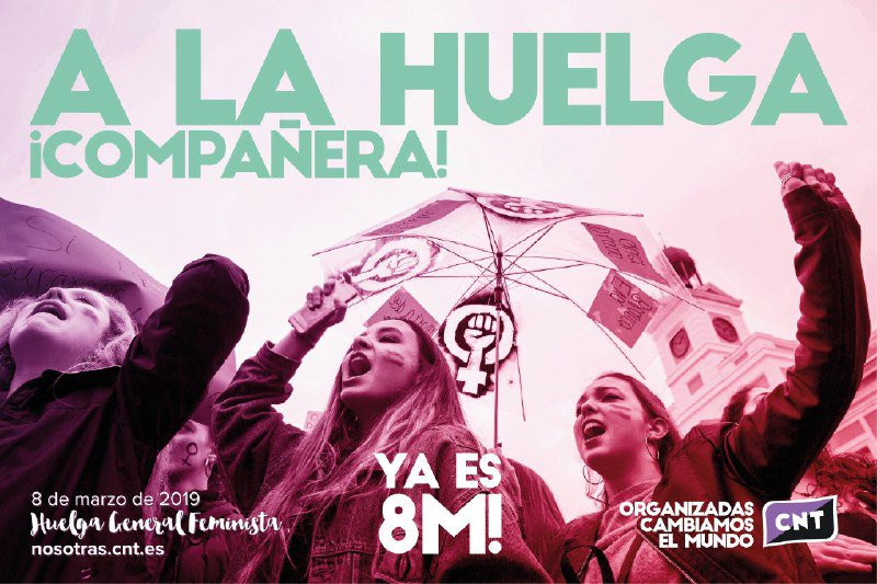CNTsindicato's tweet photo. ♀️ HUELGA FEMINISTA #8M2019 | YA ES 8 DE MARZO

Toda la información sobre #8MHuelgaGeneralFeminista en https://t.co/Re90ivKqvh

#NadaNosPara8M
#OrganizadasCambiamosElMundo https://t.co/BWcD3FDaaD
