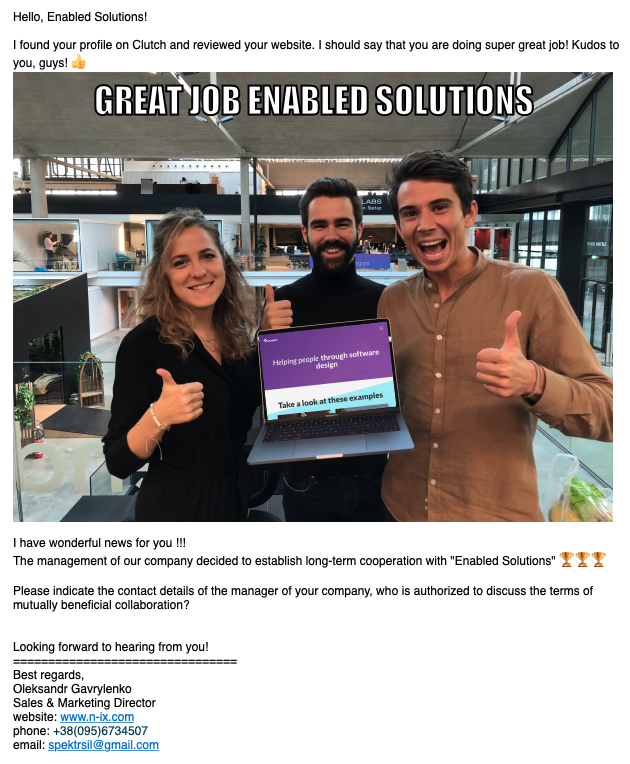 Hey <a href="/GuillaumeMbh/">Guillaume Moubeche</a> I thought you might have a laugh at some spam that was just sent to us: