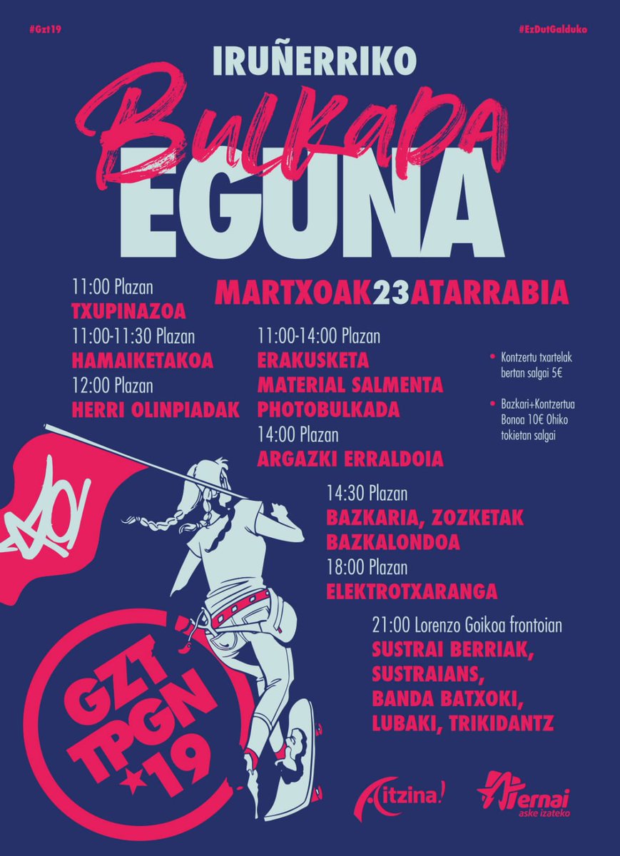 eztandatx's tweet photo. |BULKADA EGUNA|
Auzoko @BandaBatxoki taldeak azken kontzertua emanen du Atarrabian martxoaren 23an @ernai_txantrea 
Auzoan hurrengo asten izango dugu aukera garai ezberdinetako gazte borrokak ezagutzeko lehen eskutik! https://t.co/fgIvogtoQk
