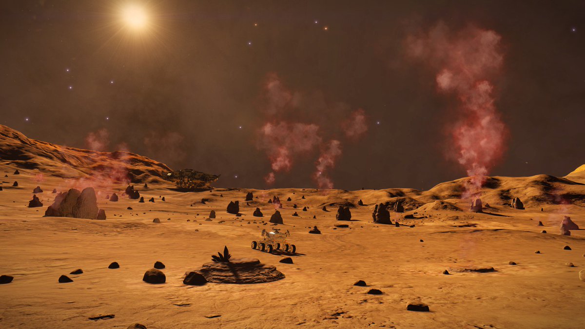 JpStryder's tweet photo. Found some interesting coloured "Roseum" Sinuous tubers.
It makes me feel like I'm in a cowboy movie :)
Also on the same planet some lovely coloured silicate vapour geysers, I'm sure @smorganmoore would approve !
Dumbae PG-X D1-1099 planet A3
#DistantWorlds2 #Ipxwing https://t.co/B2jgHMbieC