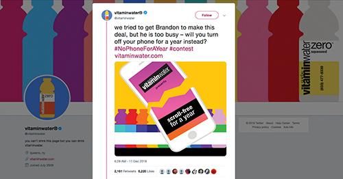 P2PInstitute's tweet photo. Are you up for the #challenge?
@vitaminwater #NoPhoneForAYear Campaign https://t.co/QFcDY0zxxz
#engagement #socialmediamarketing #CustomerEngagement #contest https://t.co/CL8zbfmckM