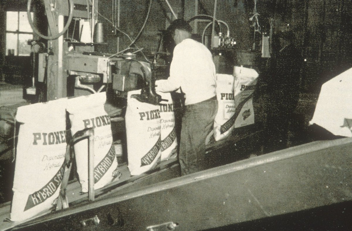 #ThrowbackThursday to some vintage <a href="/PioneerSeeds/">Pioneer Seeds U.S.</a> bags on the bag-stitching machine.