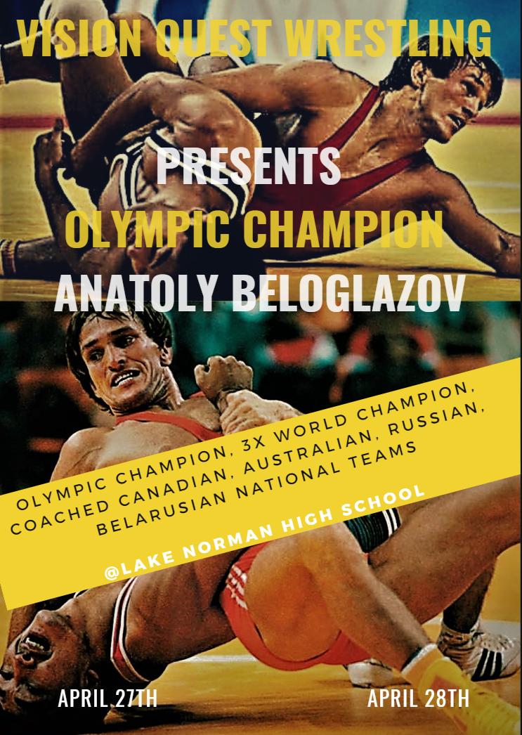 We are super excited to announce that we will be hosting wrestling legend Anatoly Beloglazov on April 27th and 28th at Lake Norman High School. Anatoly is an Olympic Gold Medalist and 3x World Champion. The link to register is payit2.com/event/104453