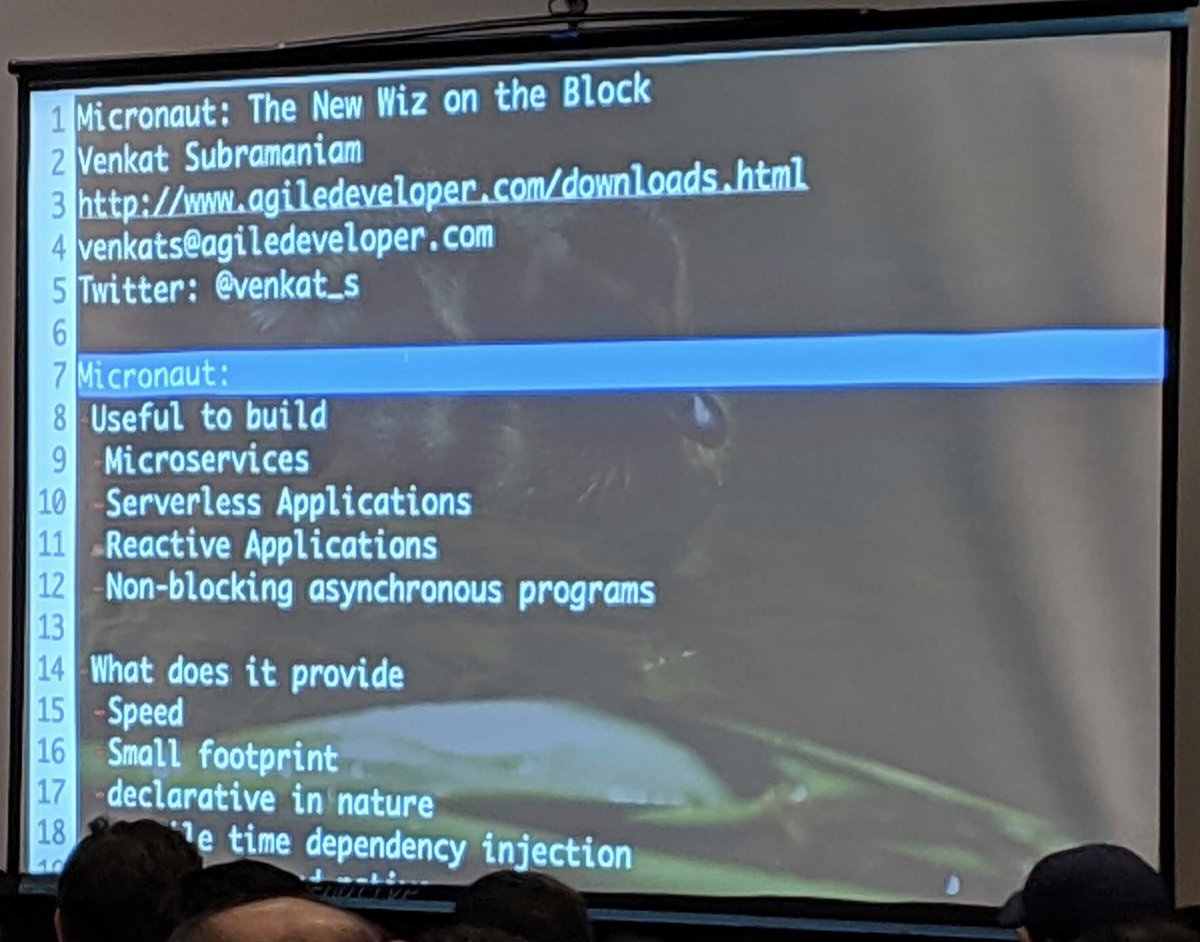 ScottPinkert's tweet image. Looking forward to learning about Micronaut at #NFJS this weekend!  RT @micronautfw: Micronaut: The New Wiz on the Block talk delivered by the one and only @venkat_s has standing room only! #micronautfw #microservices #devnexus