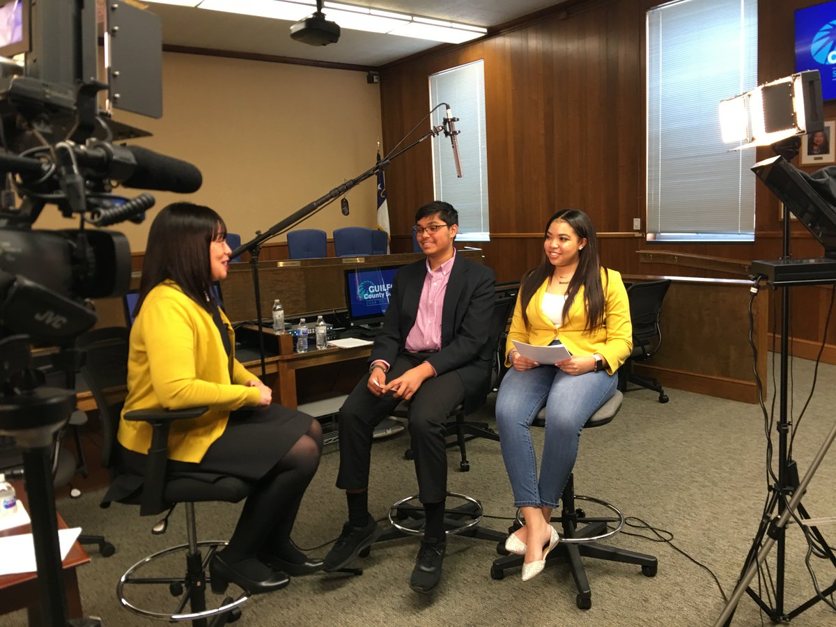 GCSchoolsNC's tweet image. Students Sierra Long and Salil Pai interviewed @scontrerasGCS today for a piece to air on GCSTV. Great job!
