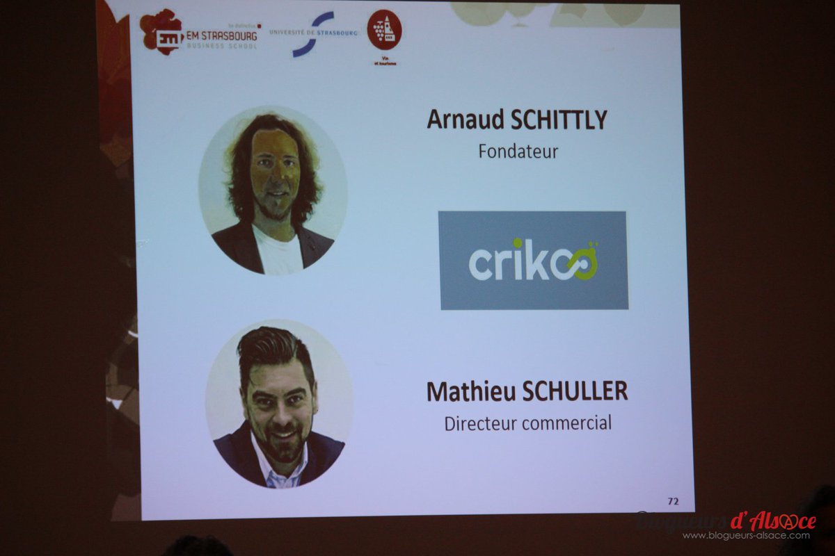 BlogueursAlsace's tweet photo. Exemple de #startup avec @Crikoo qui propose des jeux interactifs sur mobiles / tablettes basés sur des scénarios implantés dans des villes, ou des zones touristiques. #confEM #ChaireVinTourisme https://t.co/ds3Rr6Y4vA