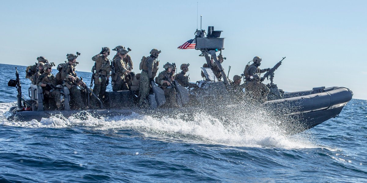 USMC's tweet photo. Don’t Rock the Boat

Marines and Sailors with @11thMEU ride in a rigid-hull inflatable boat during a visit, board, search and seizure exercise. https://t.co/wNkpWlBAMh