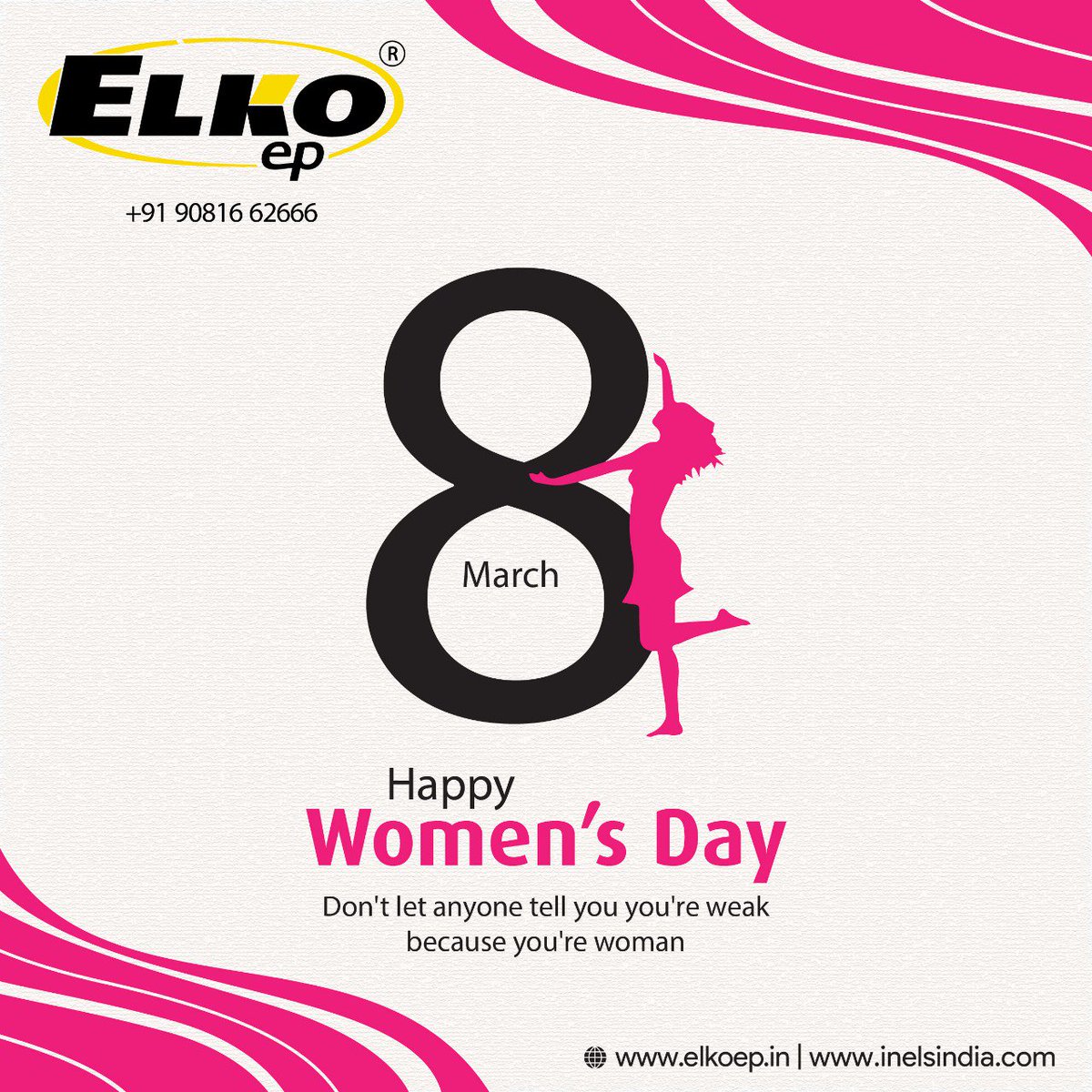 ElkoepIndia's tweet photo. Don't let anyone tell you're weak because you are woman.

#internationalwomensday2019 #FeminineEnergy #WomensLove #crazyWomen #WomenPower #WomenEmpower #BetiBachavo #Ladyluck #BecauseSheIsAWoman https://t.co/a4KzPfS4AT