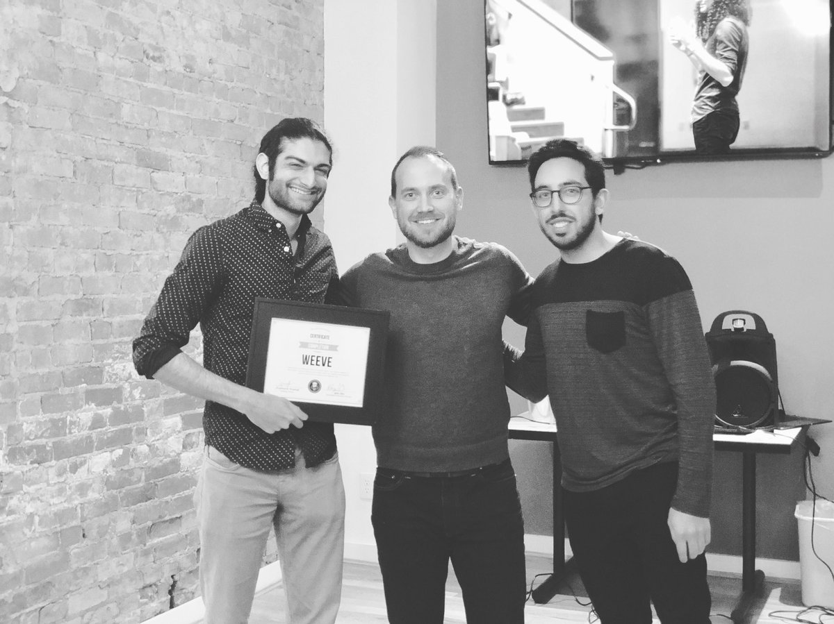 Weeve’s co-founders, Vivek Mehta (CEO) and Omar Noorzay (CPO), celebrating the companies success at <a href="/UpTechIdeas/">UpTech Ideas</a> accelerator. #weeve #chatbot #ai #employeeengagement