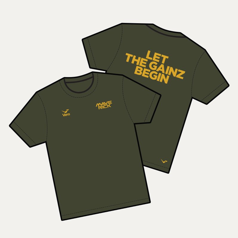 SportsVero's tweet photo. How would you like one of these for your daily training sessions! @MarzBarGaming 
#verosports #limitededition #tshirt #greenandgold #gymgear https://t.co/MwXnCGnruy