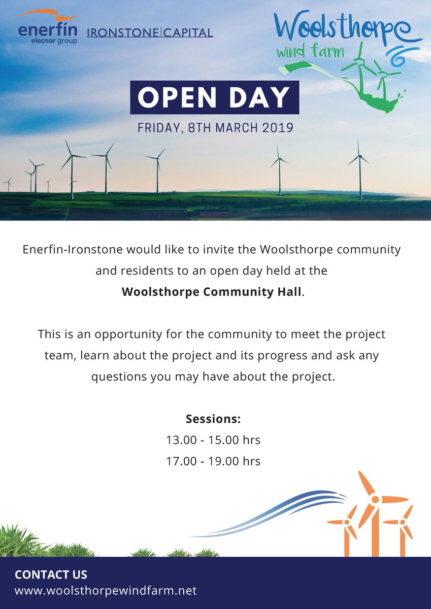 REMINDER: Staff from the Woolsthorpe Wind Farm are hosting an open day today at the Woolsthorpe Community Hall. There are two sessions, 1-3pm and 5-7pm. Everyone is welcome ask questions and learn about the project's progress.
